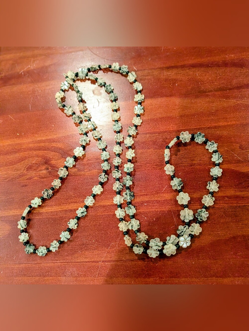 Handmade Floral Terminated Quartz And Jet Crystal Beaded Necklace